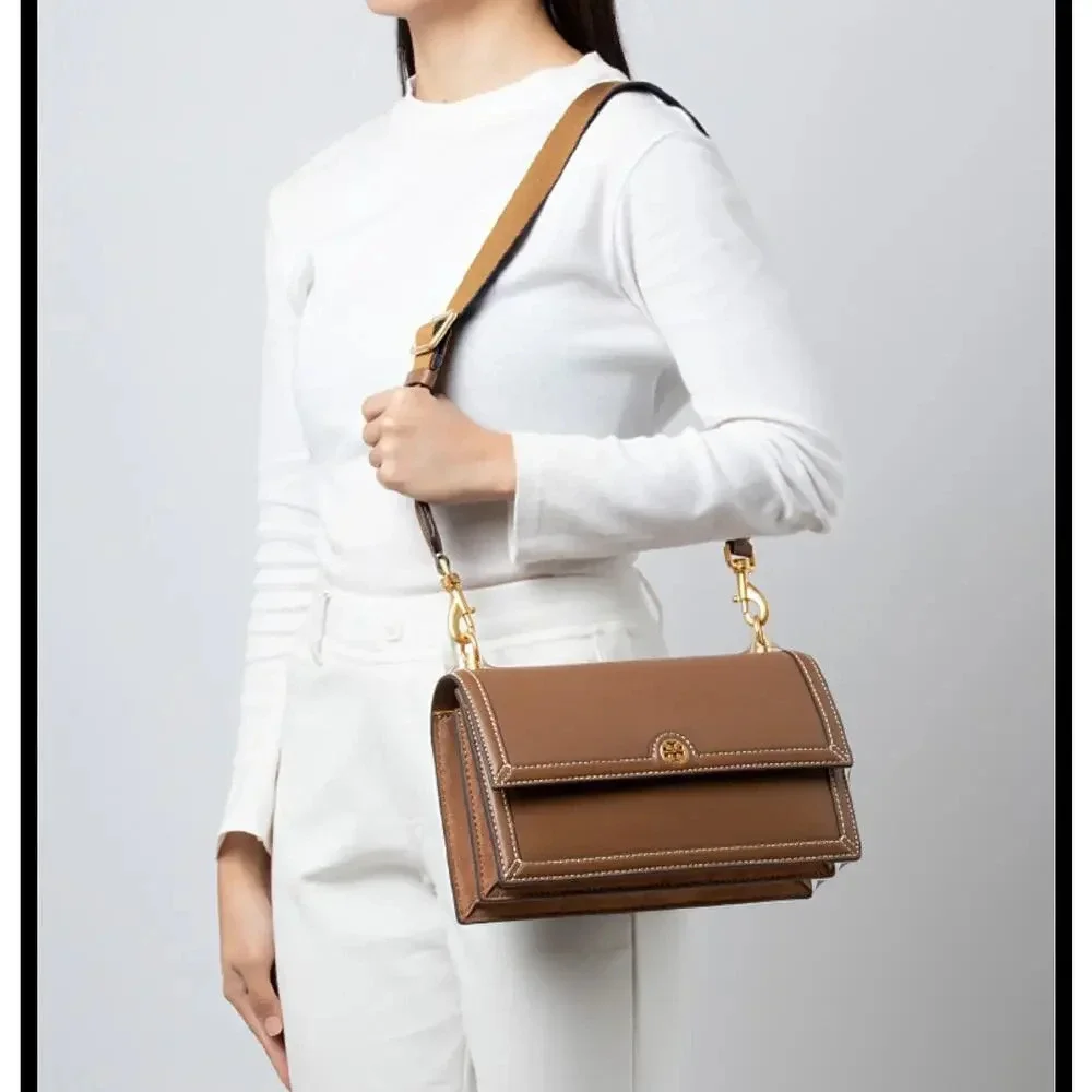 Tory Burch Midnight Brown T Monogram Leather Shoulder Bag